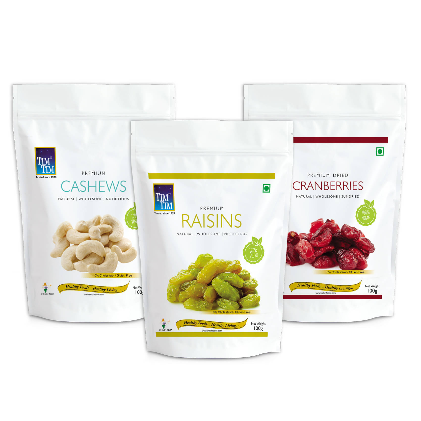     			Tim Tim Combo Pack Raisins | Cashew Nuts | Cranberries, 3 x 100g