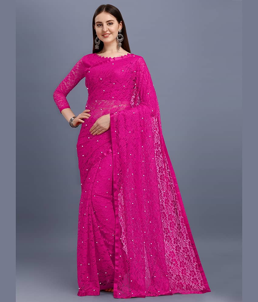 VANRAJ CREATION Net Self Design Saree With Unstitched Blouse Piece ( Rani ) - Sarees | Buy online on ZillyBuy