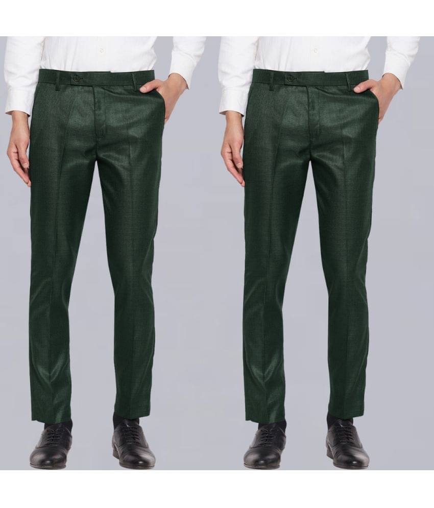     			VEI SASTRE Slim Flat Men's Formal Trouser - Dark Green ( Pack of 2 )