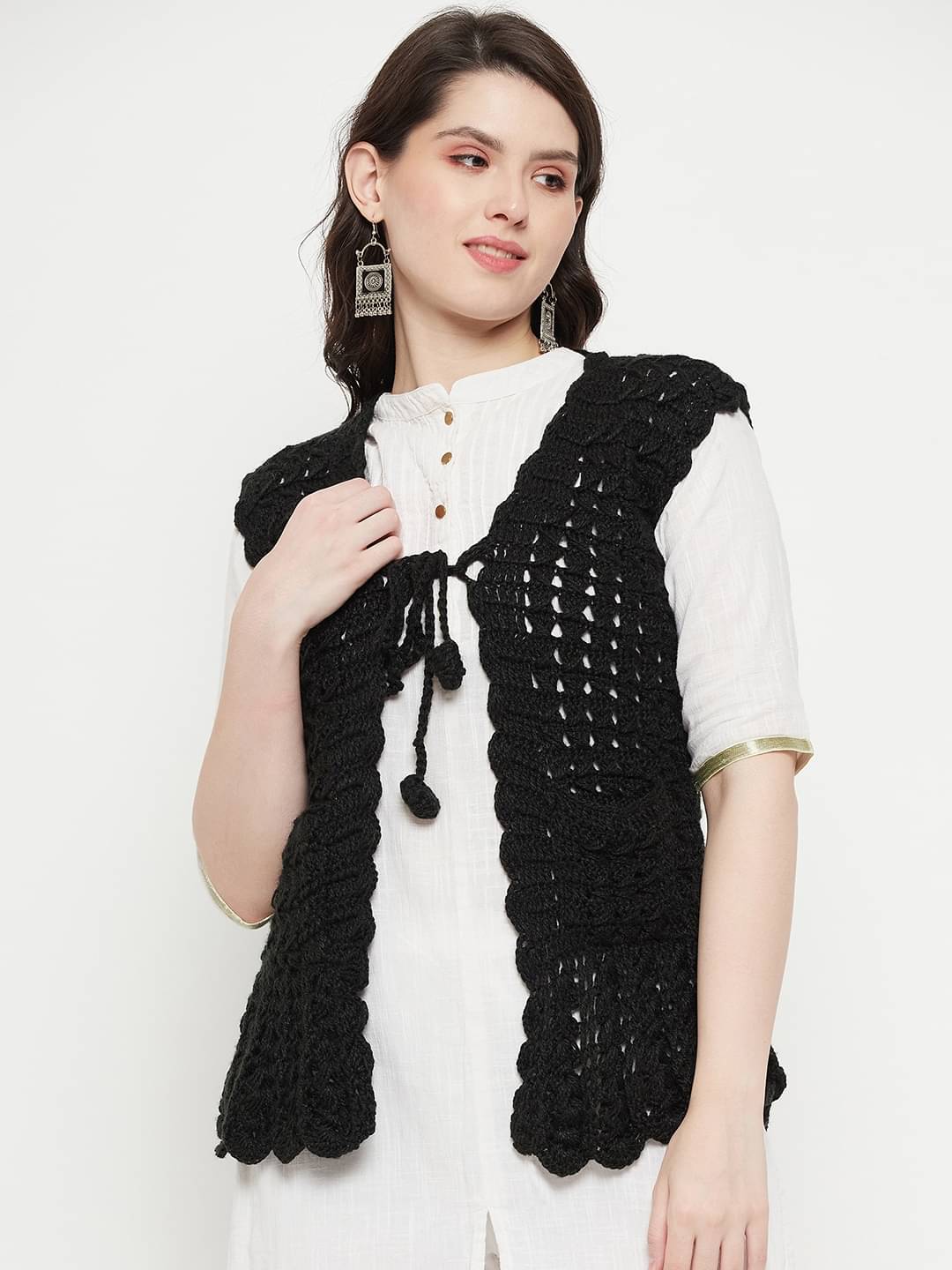 VERO AMORE Acro Wool V Neck Women's Cardigans Dress - Black ( Single ) VERO AMORE Acro Wool V Neck Women's Cardigans Dress - Black ( Single )