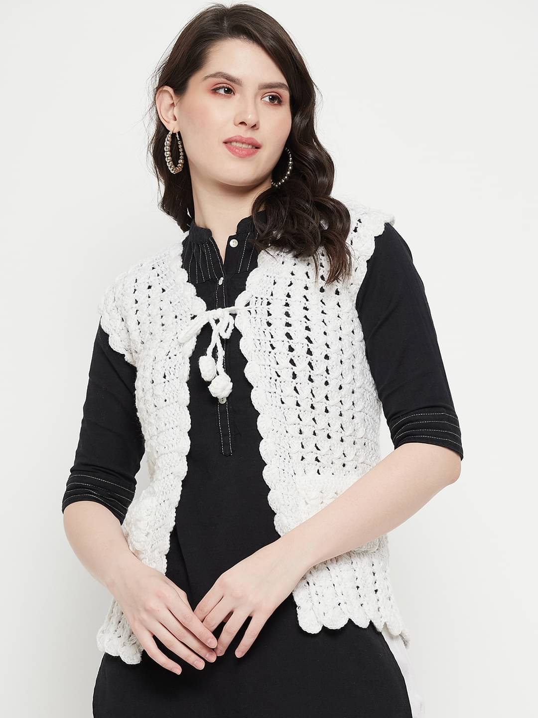 VERO AMORE Acro Wool V Neck Women's Cardigans Dress - White ( Single ) VERO AMORE Acro Wool V Neck Women's Cardigans Dress - White ( Single )