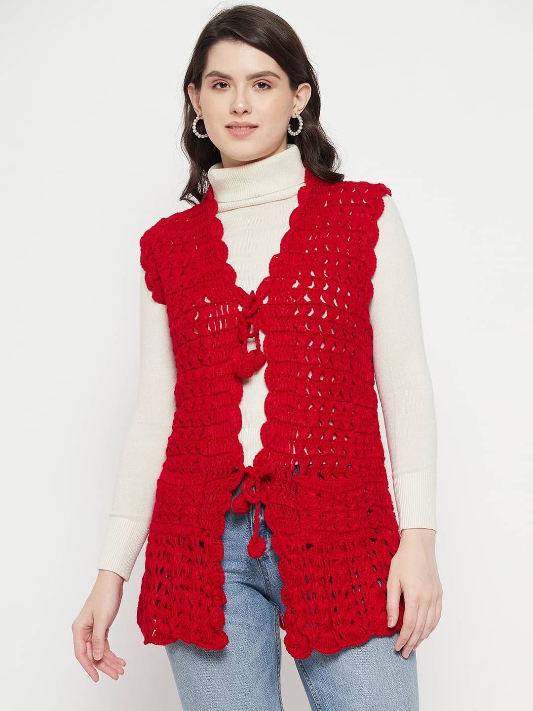     			VERO AMORE Acro Wool V Neck Women's Pullovers - Red ( Single )