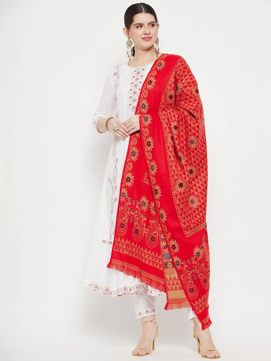     			VERO AMORE Red Self Design Shawl - ( Pack of 1 )
