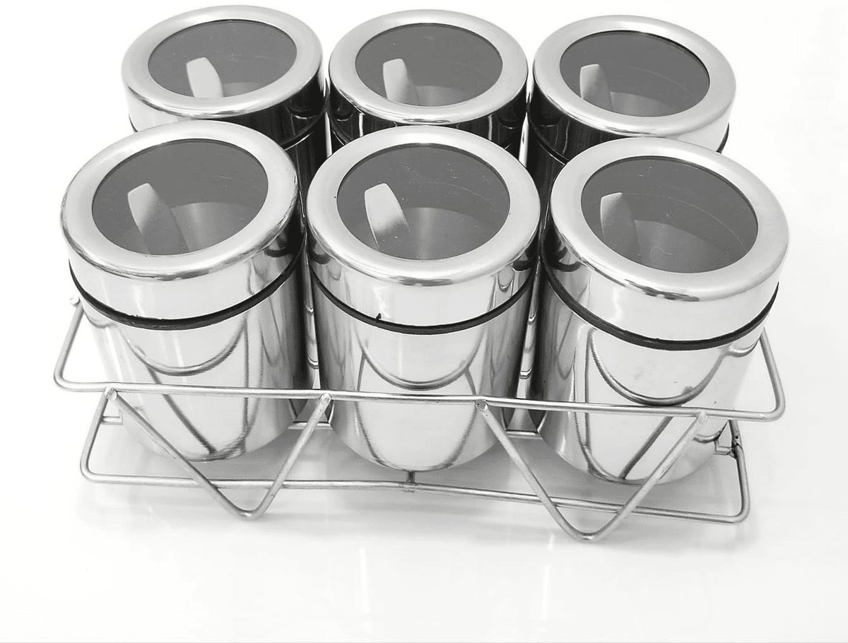     			Visaxmi 6 Masala Box Stand Steel Silver Spice Container ( Set of 1 )