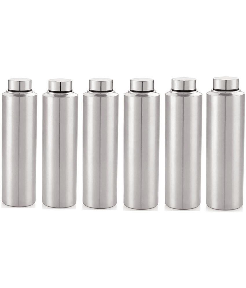 Visaxmi Stainless Steel 1 Liter Water Bottle Silver Fridge Water Bottle 1000 mL ( Set of 6 )