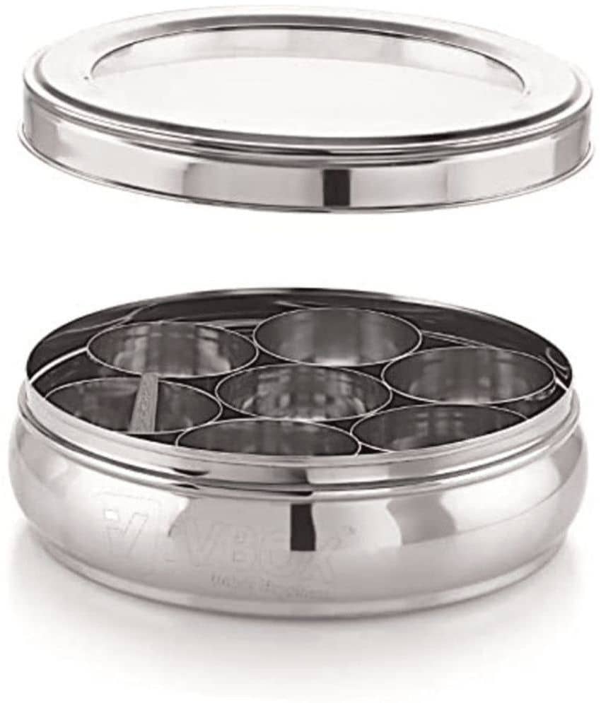 ATROCK Masala Dabba Steel Silver Spice Container ( Set of 1 )