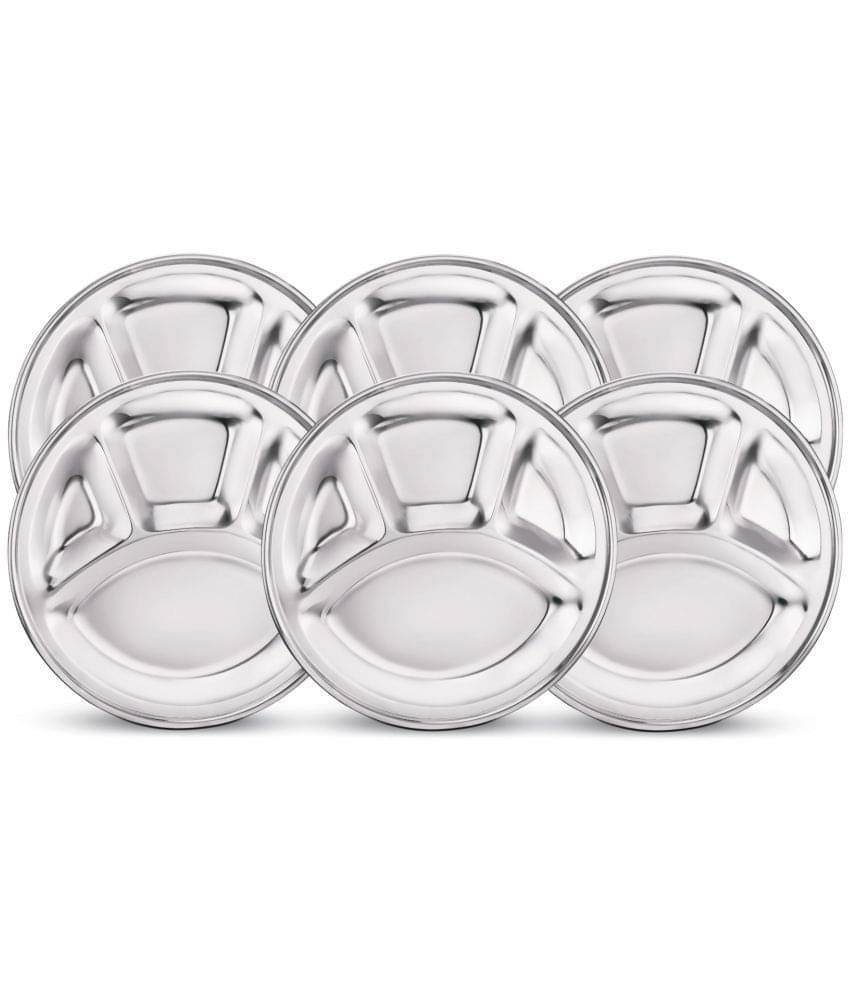 Classic Essentials 6 Pcs Stainless Steel Silver Partition Plate Classic Essentials 6 Pcs Stainless Steel Silver Partition Plate