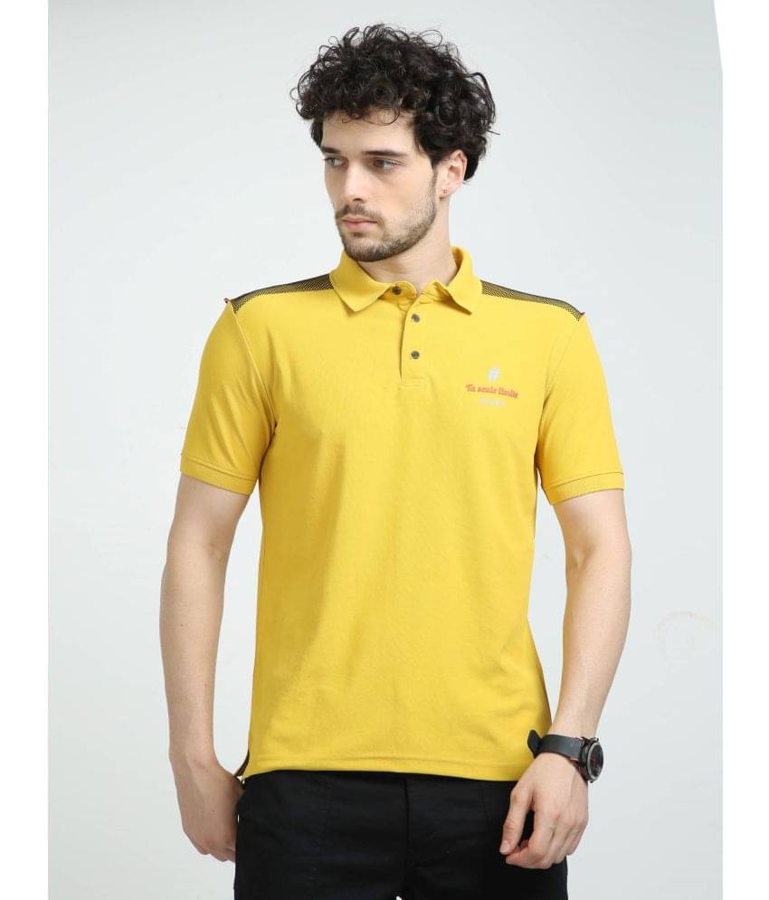     			DE-FIT Pack of 1 Cotton Blend Regular Fit Solid Half Sleeves Men's Polo T Shirt ( Yellow )