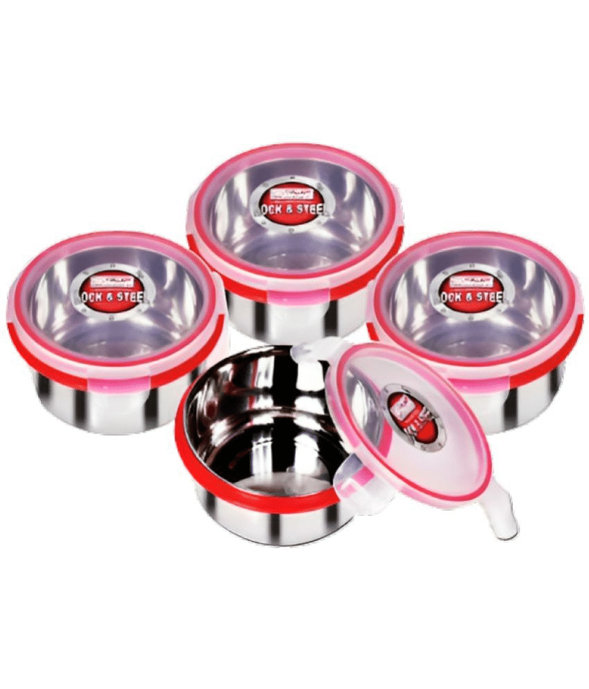     			Dream Home Click n Lock 350 Steel Red Food Container ( Set of 4 )