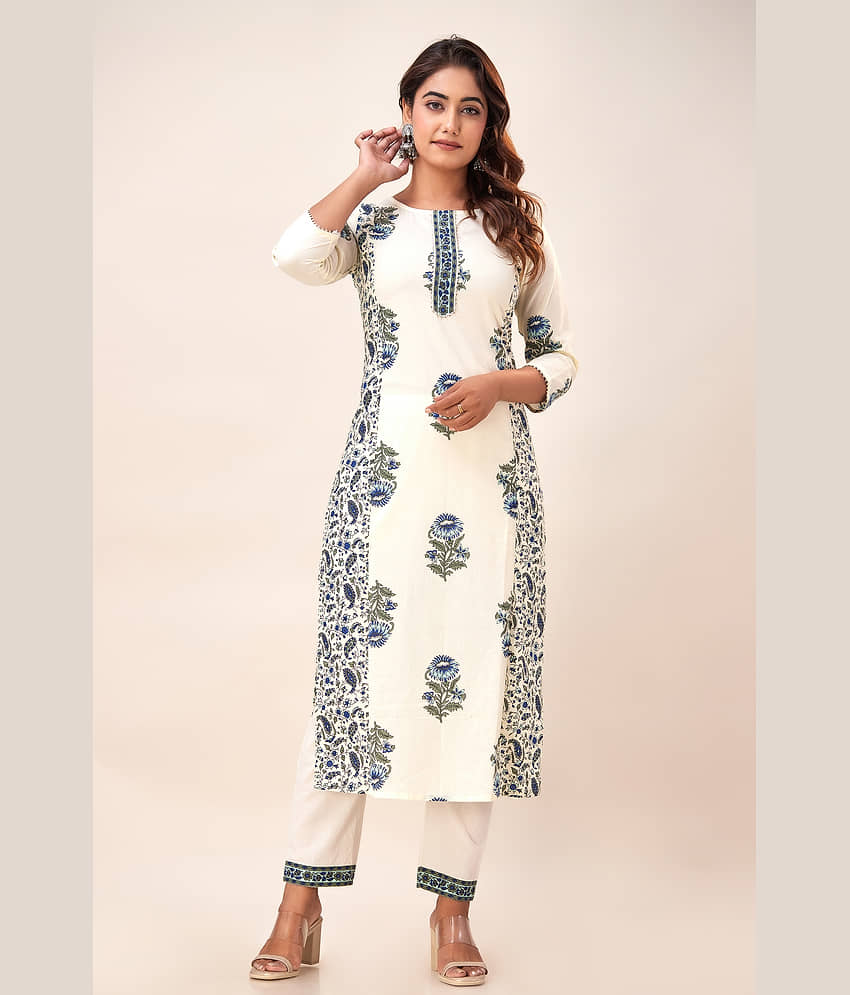 FabbibaPrints Cotton Printed Straight Women's Kurti - White ( Pack of 1 ) - Kurtis, Tunics | Buy online on ZillyBuy