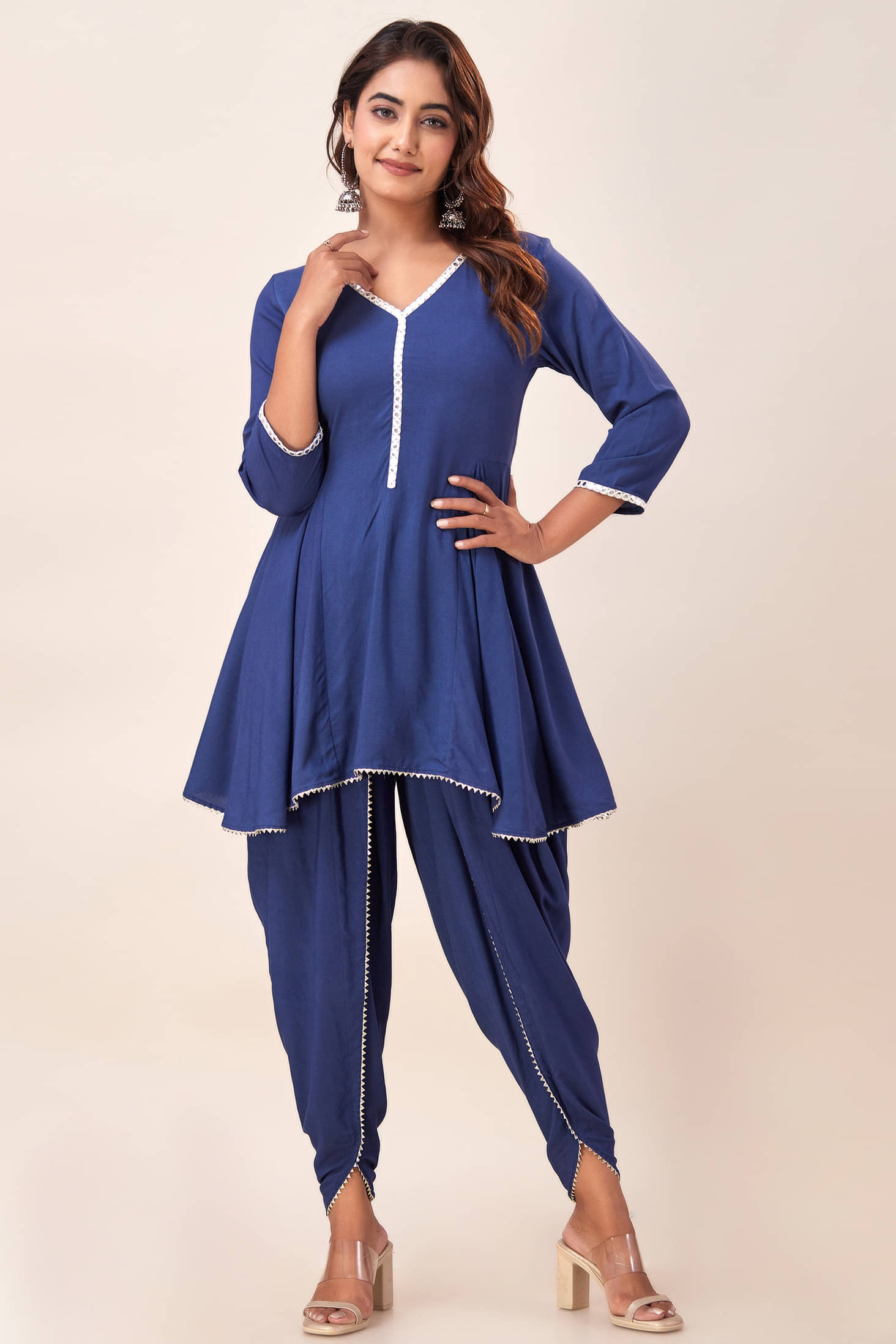 FabbibaPrints Viscose Solid Kurti With Dhoti Pants Women's Stitched Salwar Suit - Blue ( Pack of 1 ) FabbibaPrints Viscose Solid Kurti With Dhoti Pants Women's Stitched Salwar Suit - Blue ( Pack of 1 )
