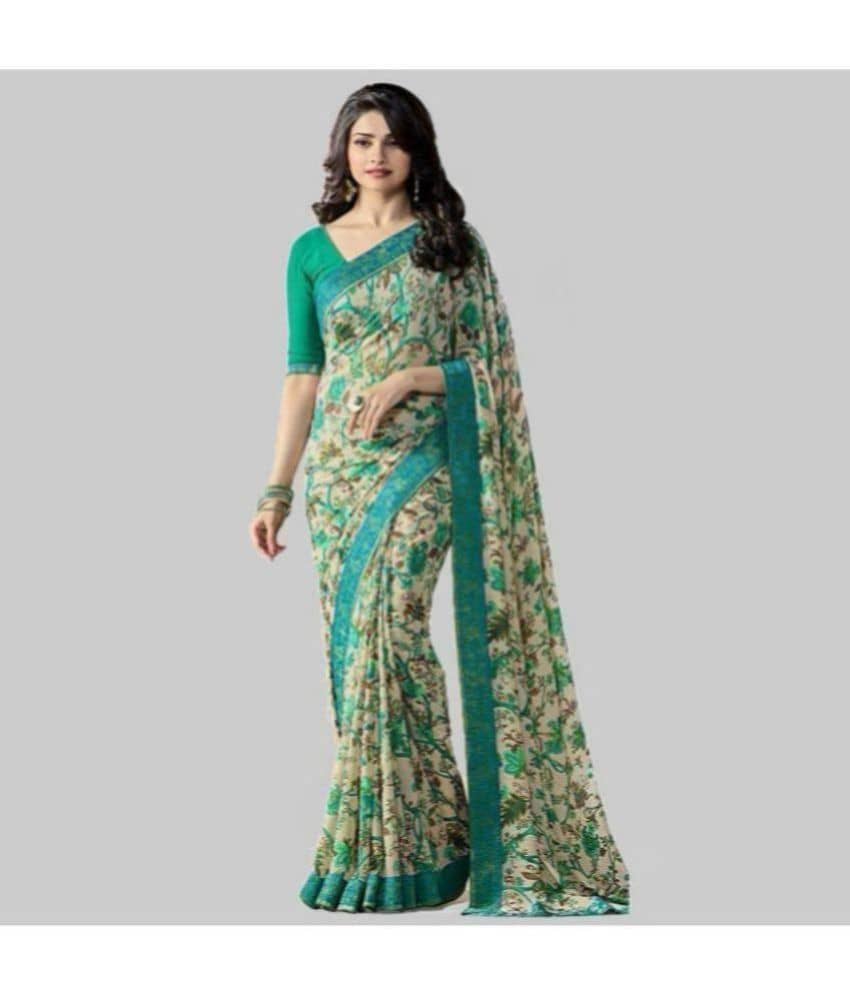 Gazal Fashions Georgette Printed Saree With Unstitched Blouse Piece ( Multicolour ) - Sarees | Buy online on ZillyBuy