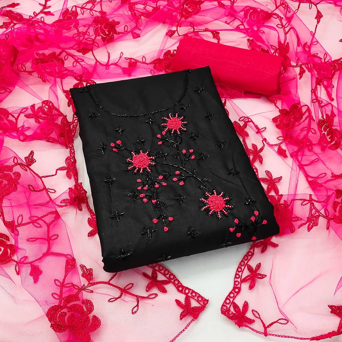 Gazal Fashions Unstitched Cotton Blend Embroidered Dress Material - Black ( Pack of 1 ) - Unstitched Fabrics | Buy online on ZillyBuy