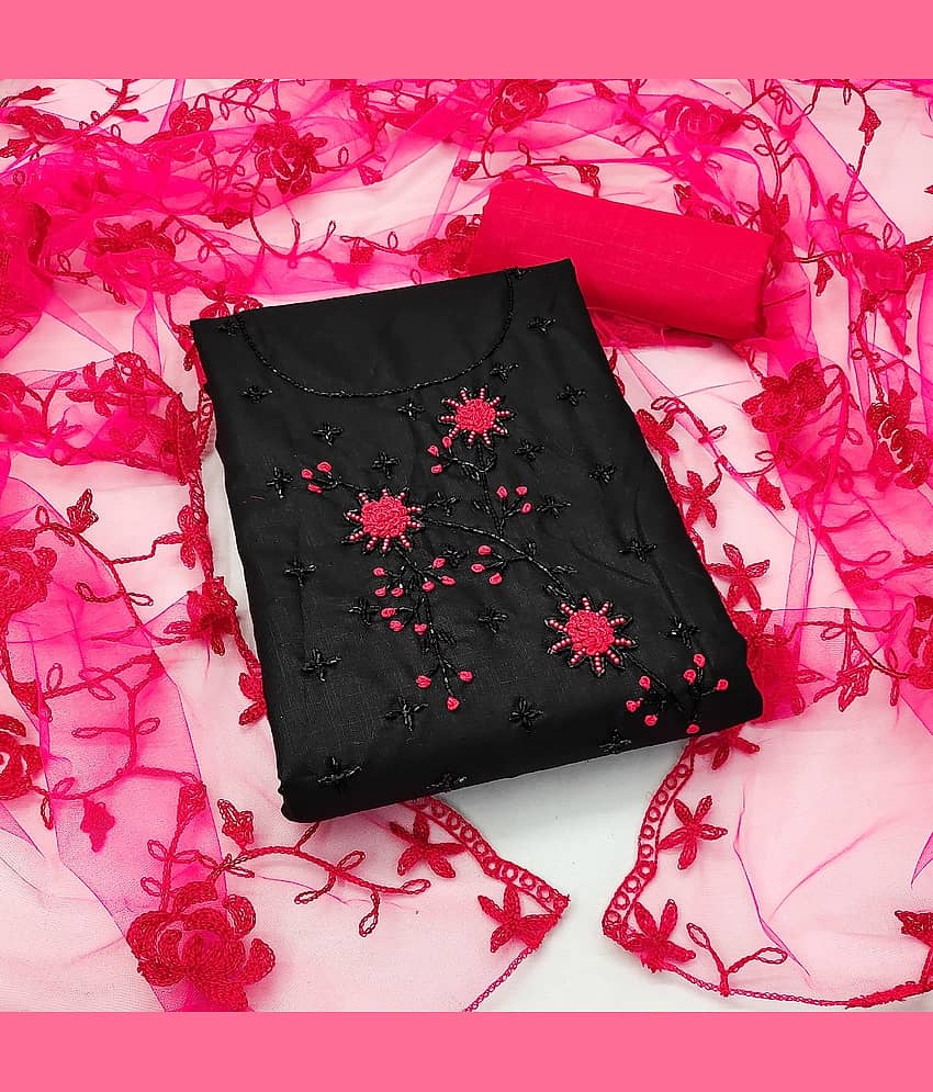 Gazal Fashions Unstitched Cotton Blend Embroidered Dress Material - Black ( Pack of 1 ) - Unstitched Fabrics | Buy online on ZillyBuy