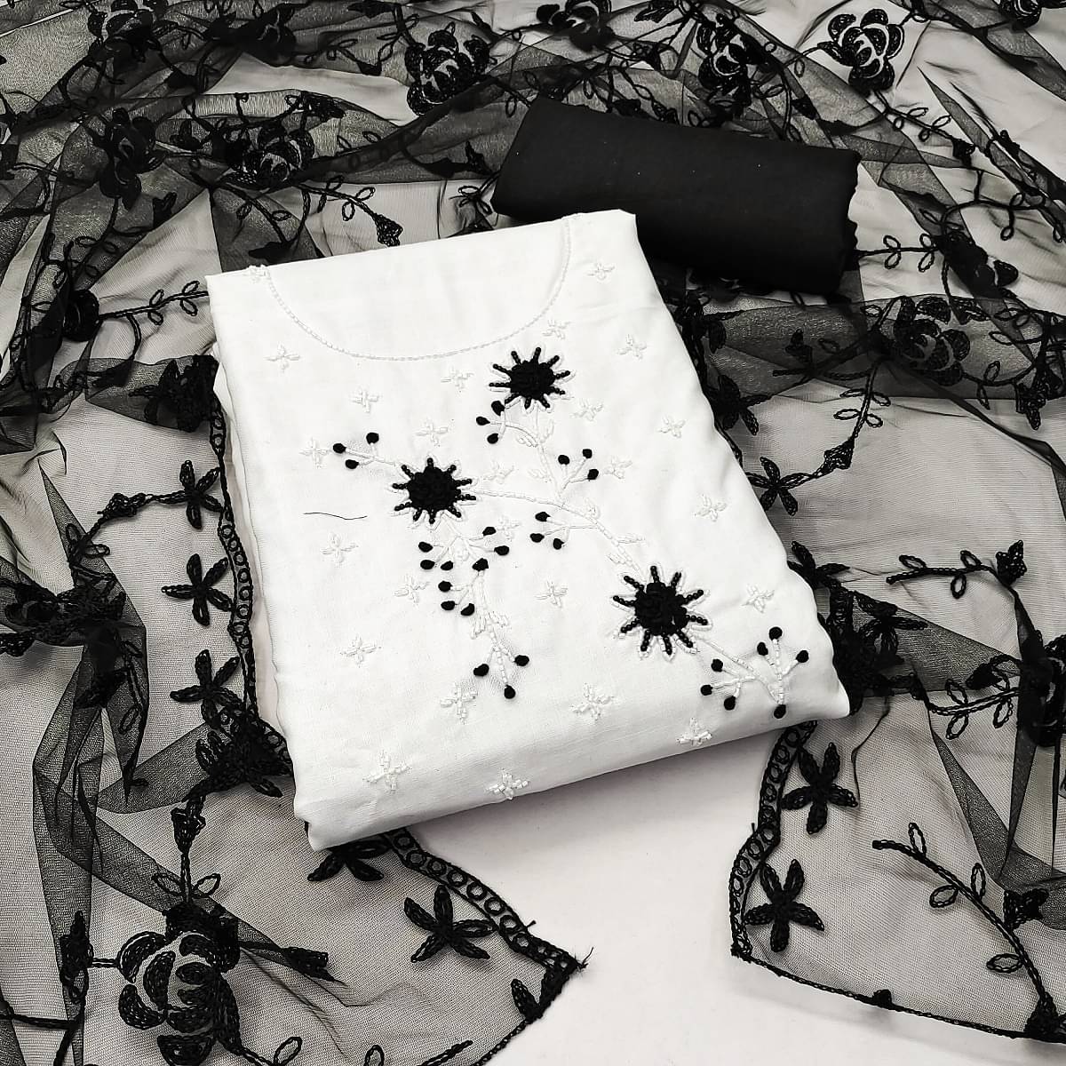 Gazal Fashions Unstitched Cotton Blend Embroidered Dress Material - White ( Pack of 1 )     			Gazal Fashions Unstitched Cotton Blend Embroidered Dress Material - White ( Pack of 1 )