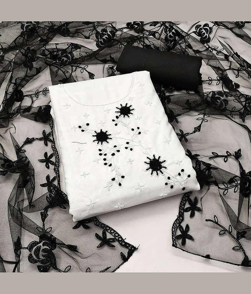 Gazal Fashions Unstitched Cotton Blend Embroidered Dress Material - White ( Pack of 1 ) - Unstitched Fabrics | Buy online on ZillyBuy