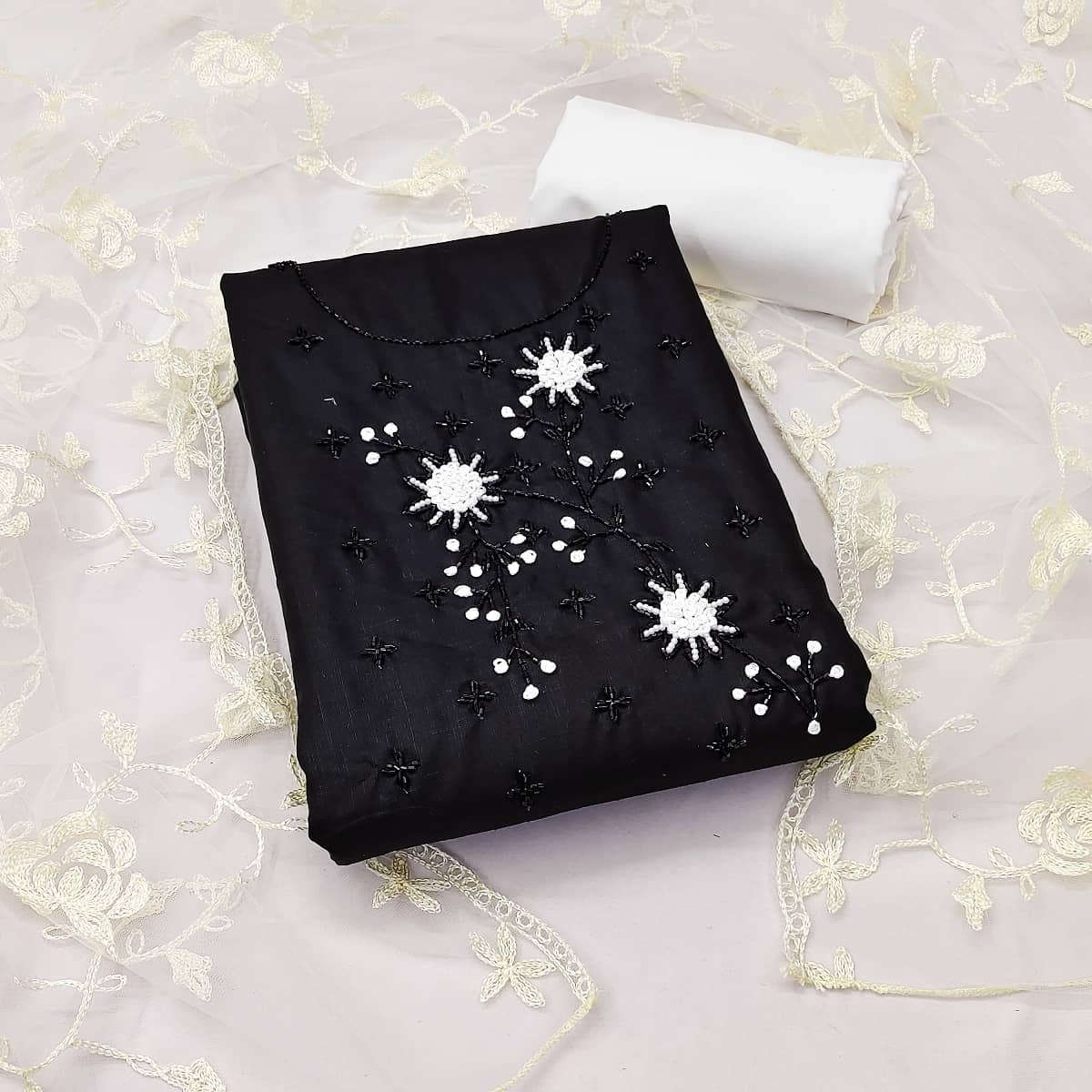 Gazal Fashions Unstitched Cotton Blend Embroidered Dress Material - Black ( Pack of 1 ) - Unstitched Fabrics | Buy online on ZillyBuy