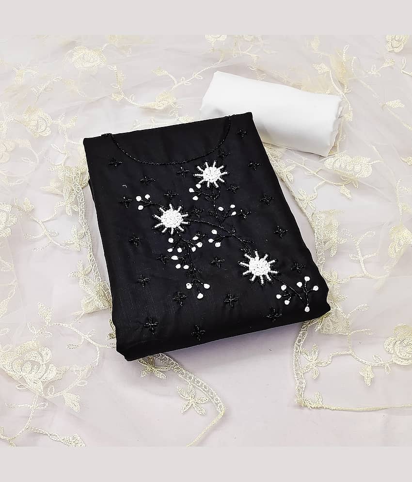 Gazal Fashions Unstitched Cotton Blend Embroidered Dress Material - Black ( Pack of 1 ) - Unstitched Fabrics | Buy online on ZillyBuy