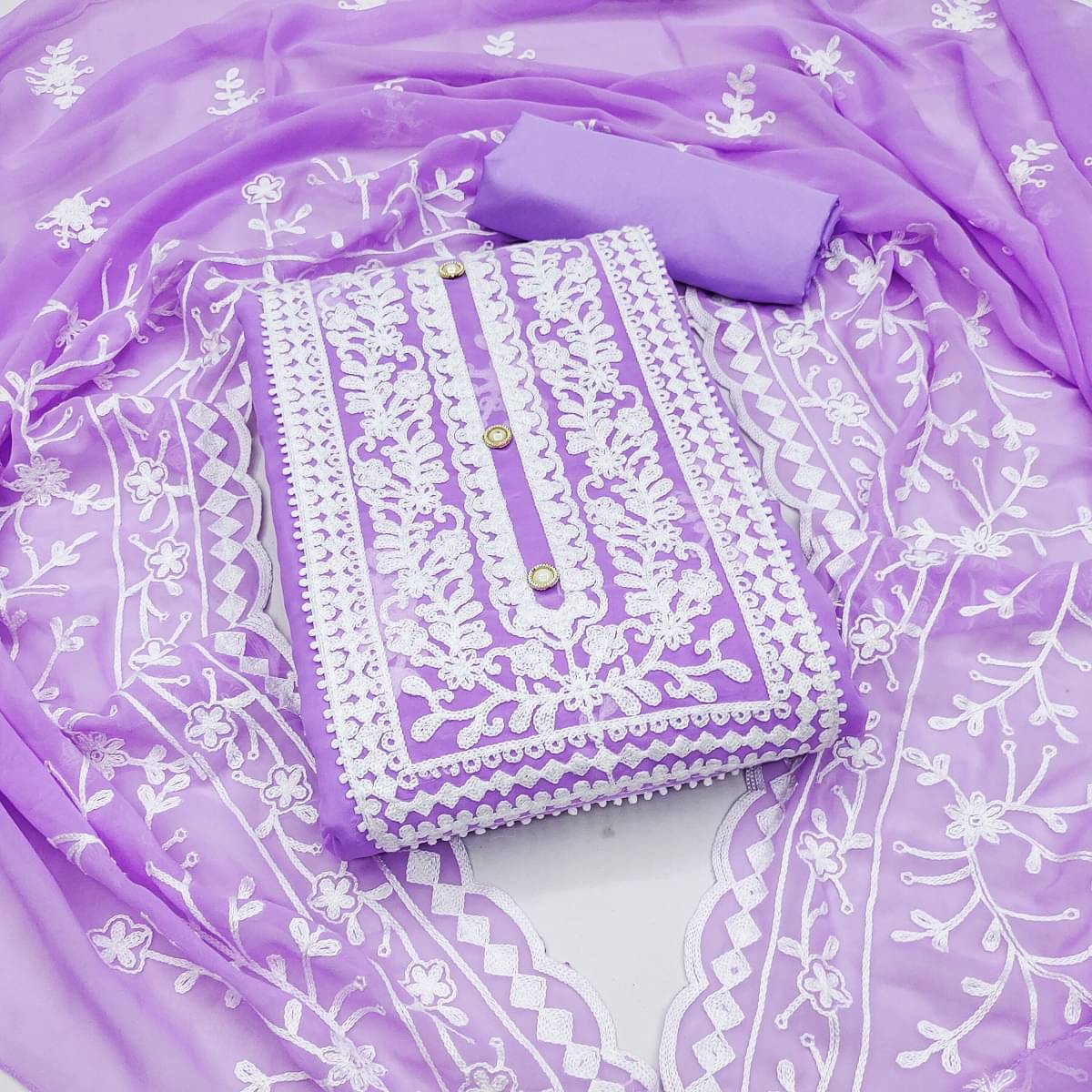 Gazal Fashions Unstitched Georgette Embroidered Dress Material - Lavender ( Pack of 1 ) Gazal Fashions Unstitched Georgette Embroidered Dress Material - Lavender ( Pack of 1 )