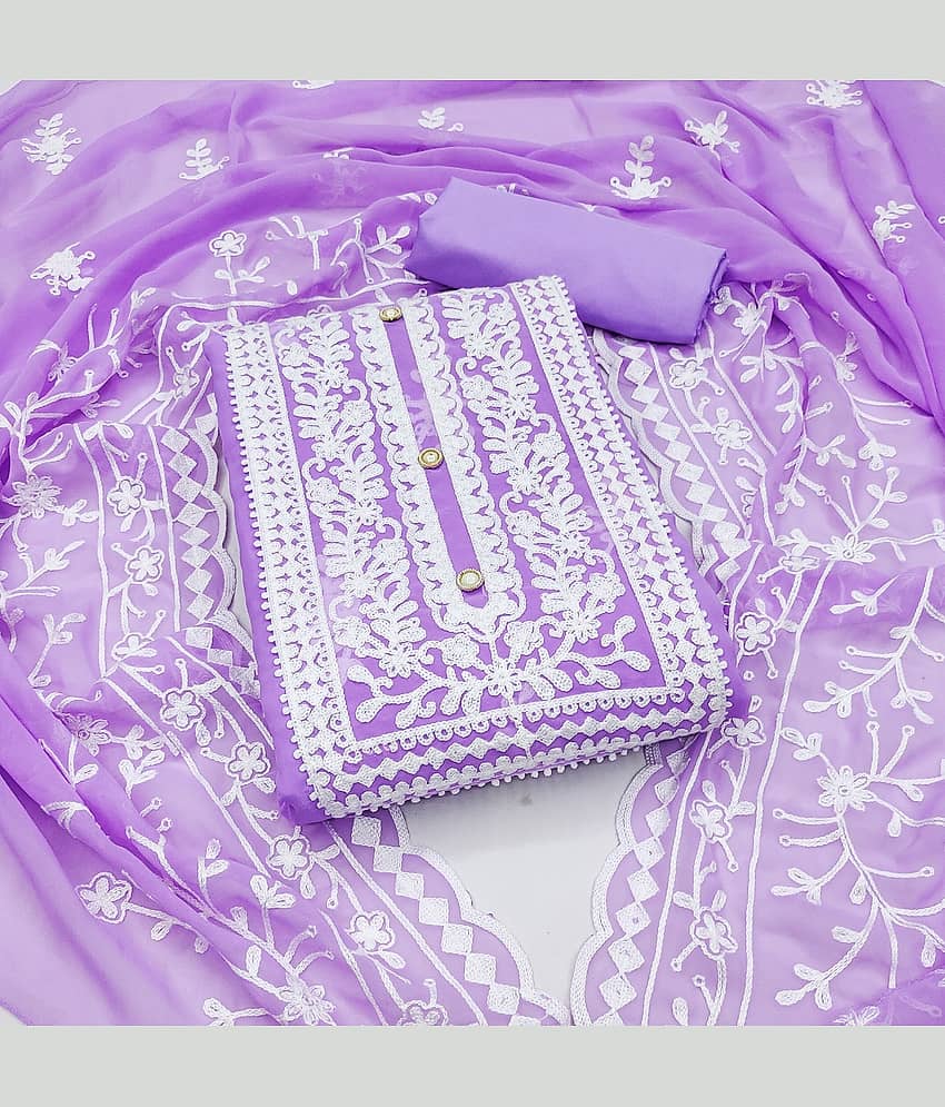 Gazal Fashions Unstitched Georgette Embroidered Dress Material - Lavender ( Pack of 1 ) - Unstitched Fabrics | Buy online on ZillyBuy
