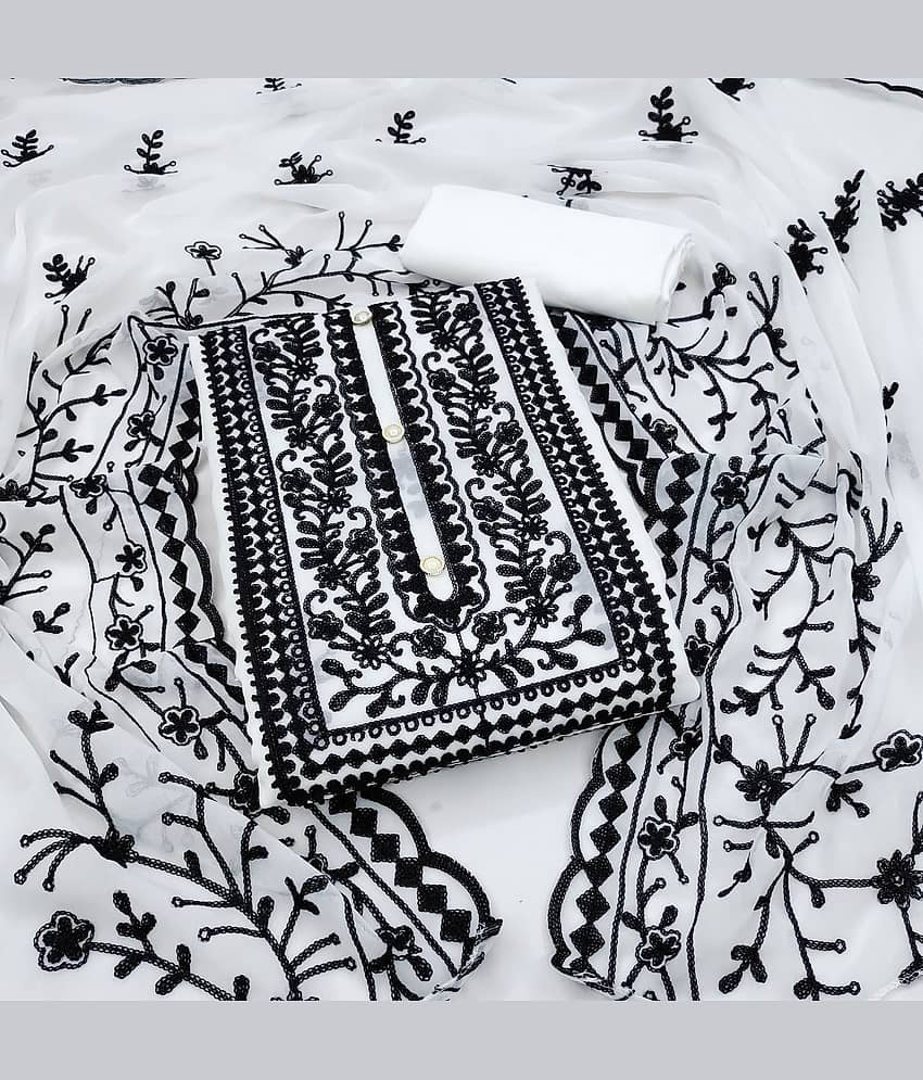 Gazal Fashions Unstitched Georgette Embroidered Dress Material - White ( Pack of 1 ) - Unstitched Fabrics | Buy online on ZillyBuy