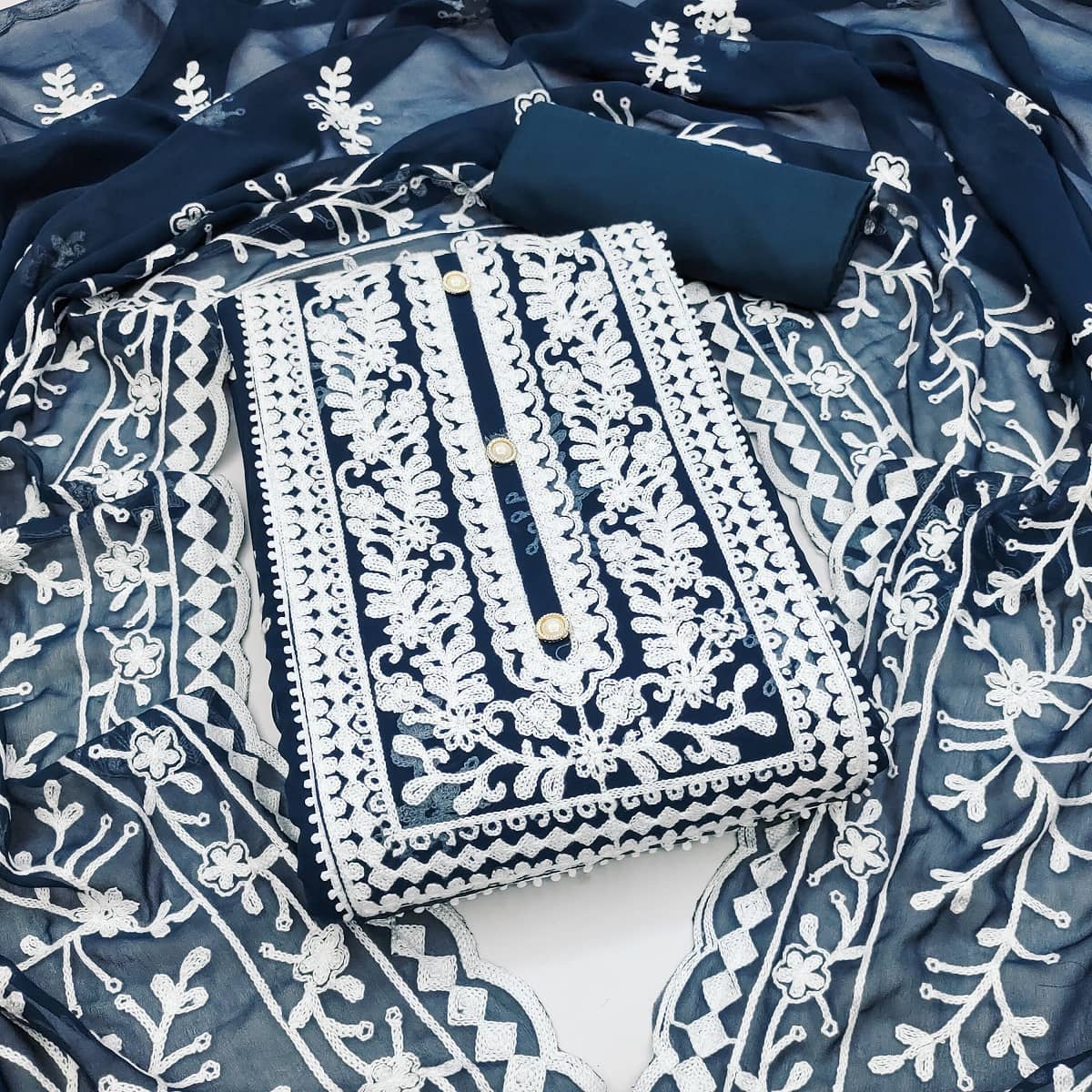 Gazal Fashions Unstitched Georgette Embroidered Dress Material - Blue ( Pack of 1 ) - Unstitched Fabrics | Buy online on ZillyBuy