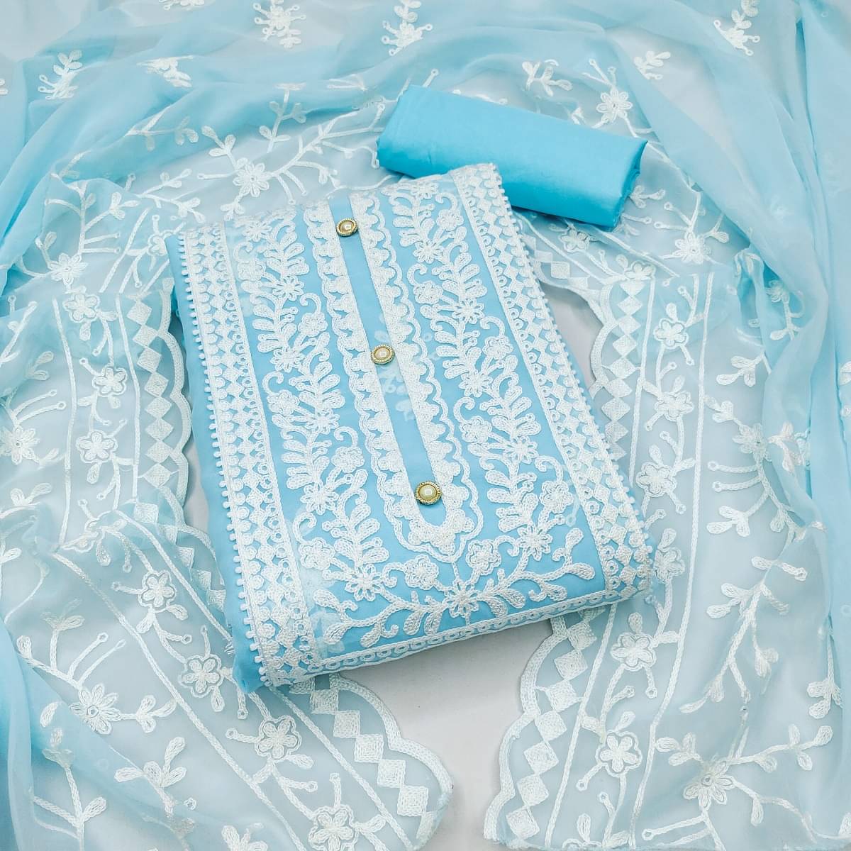 Gazal Fashions Unstitched Georgette Embroidered Dress Material - Turquoise ( Pack of 1 ) Gazal Fashions Unstitched Georgette Embroidered Dress Material - Turquoise ( Pack of 1 )