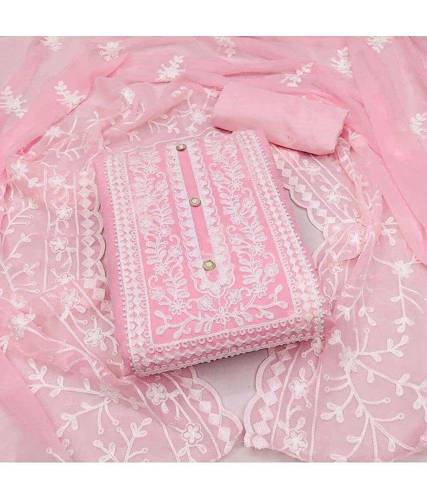 Gazal Fashions Unstitched Georgette Embroidered Dress Material - Pink ( Pack of 1 ) - Unstitched Fabrics | Buy online on ZillyBuy