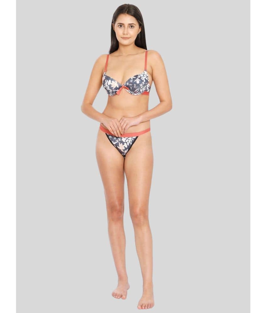 ILRASO Nylon Women's Bra & Panty Set ( Black )