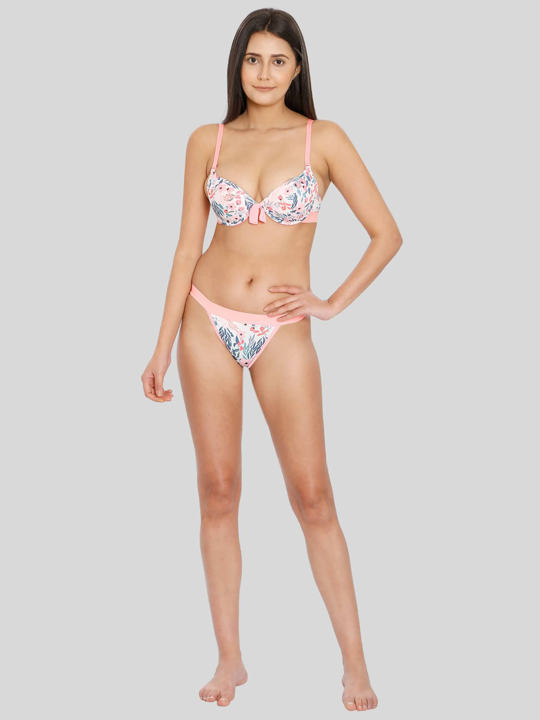 ILRASO Nylon Women's Bra & Panty Set ( Pink )