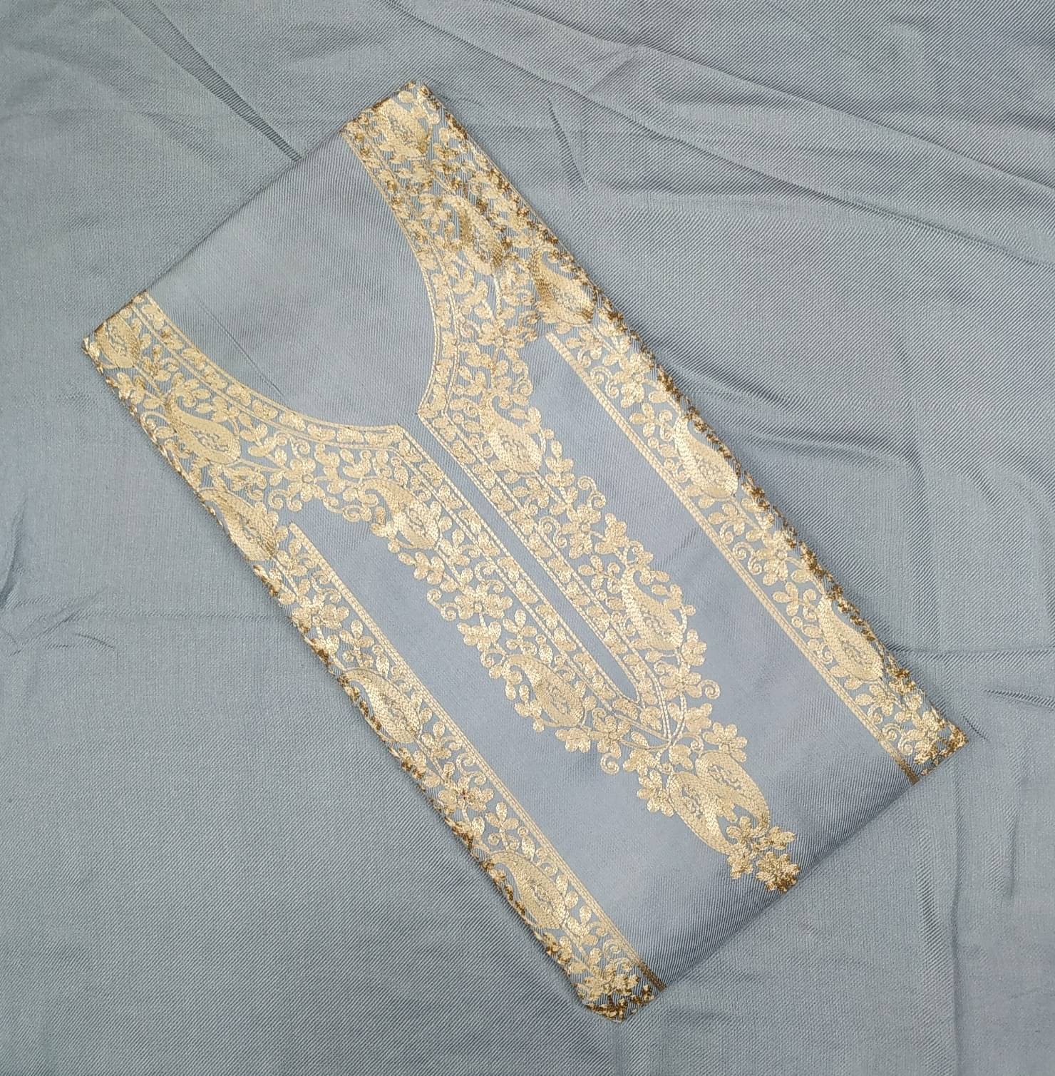     			KASHMIRI Unstitched Woollen Embroidered Dress Material - Light Grey ( Pack of 1 )