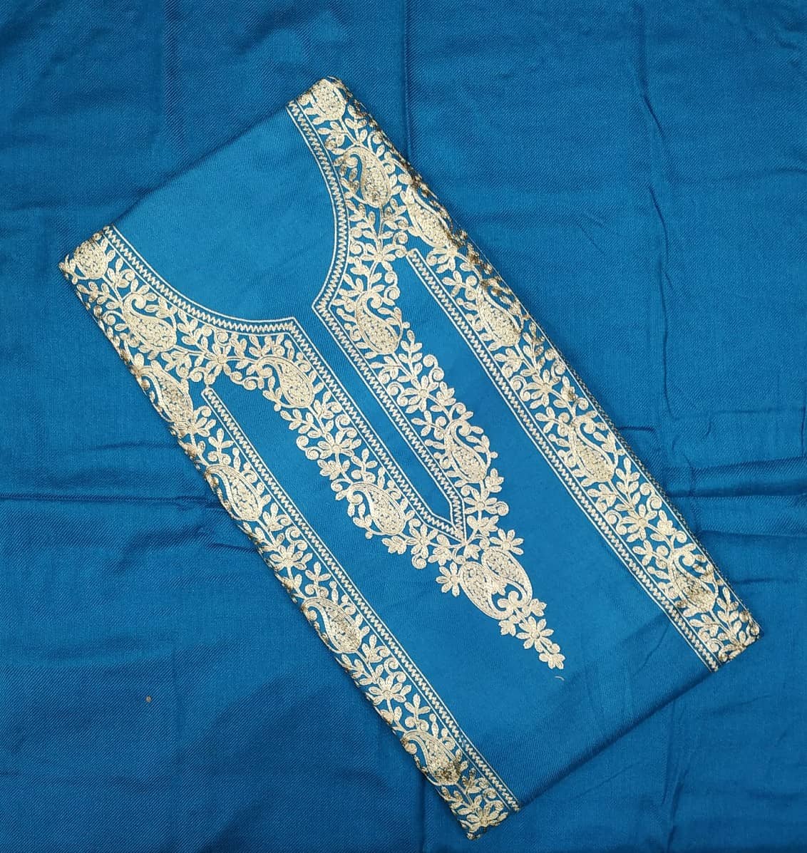 KASHMIRI Unstitched Woollen Embroidered Dress Material - Blue ( Pack of 1 ) - Unstitched Fabrics | Buy online on ZillyBuy