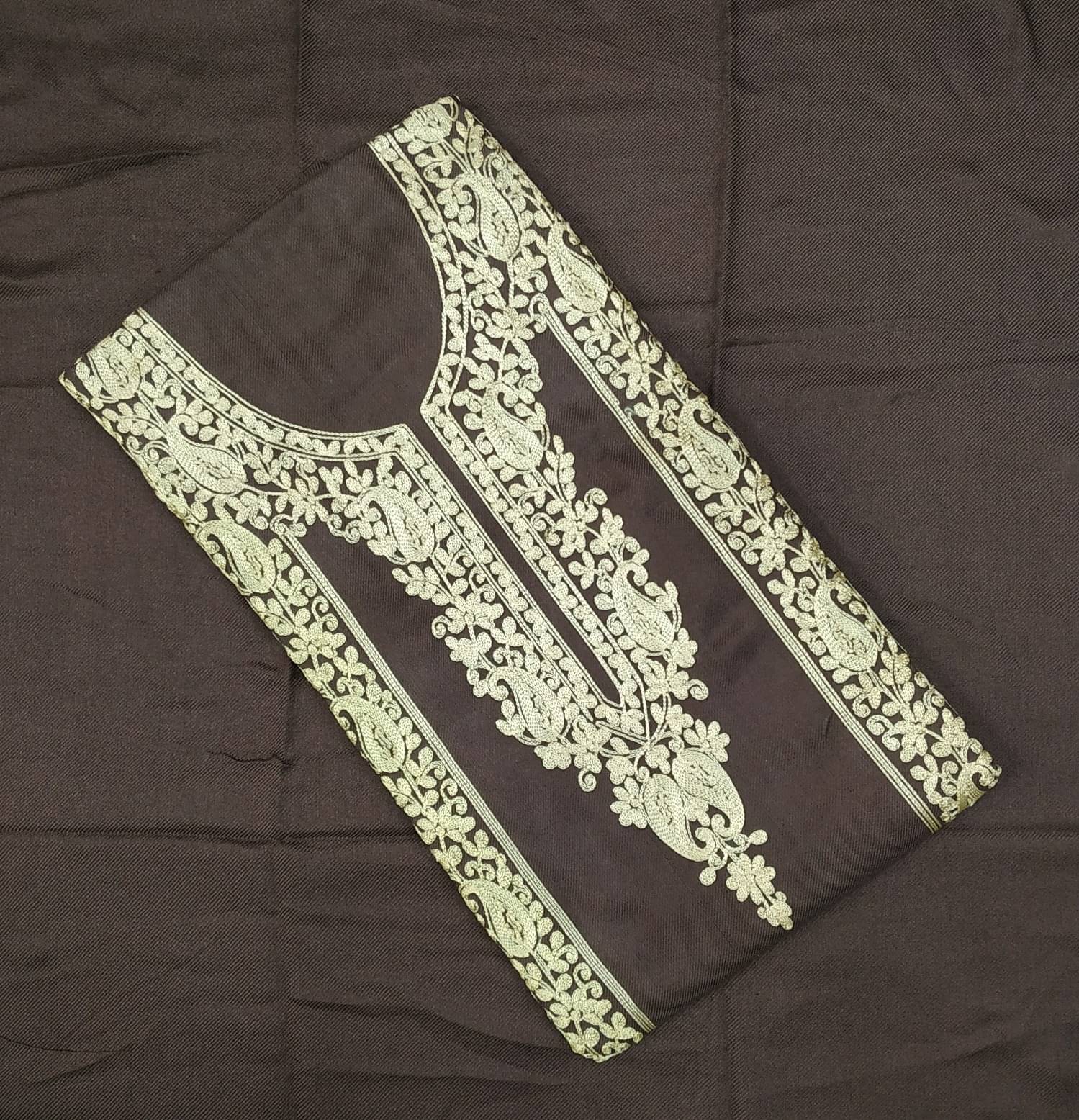 KASHMIRI Unstitched Woollen Embroidered Dress Material - Brown ( Pack of 1 )     			KASHMIRI Unstitched Woollen Embroidered Dress Material - Brown ( Pack of 1 )