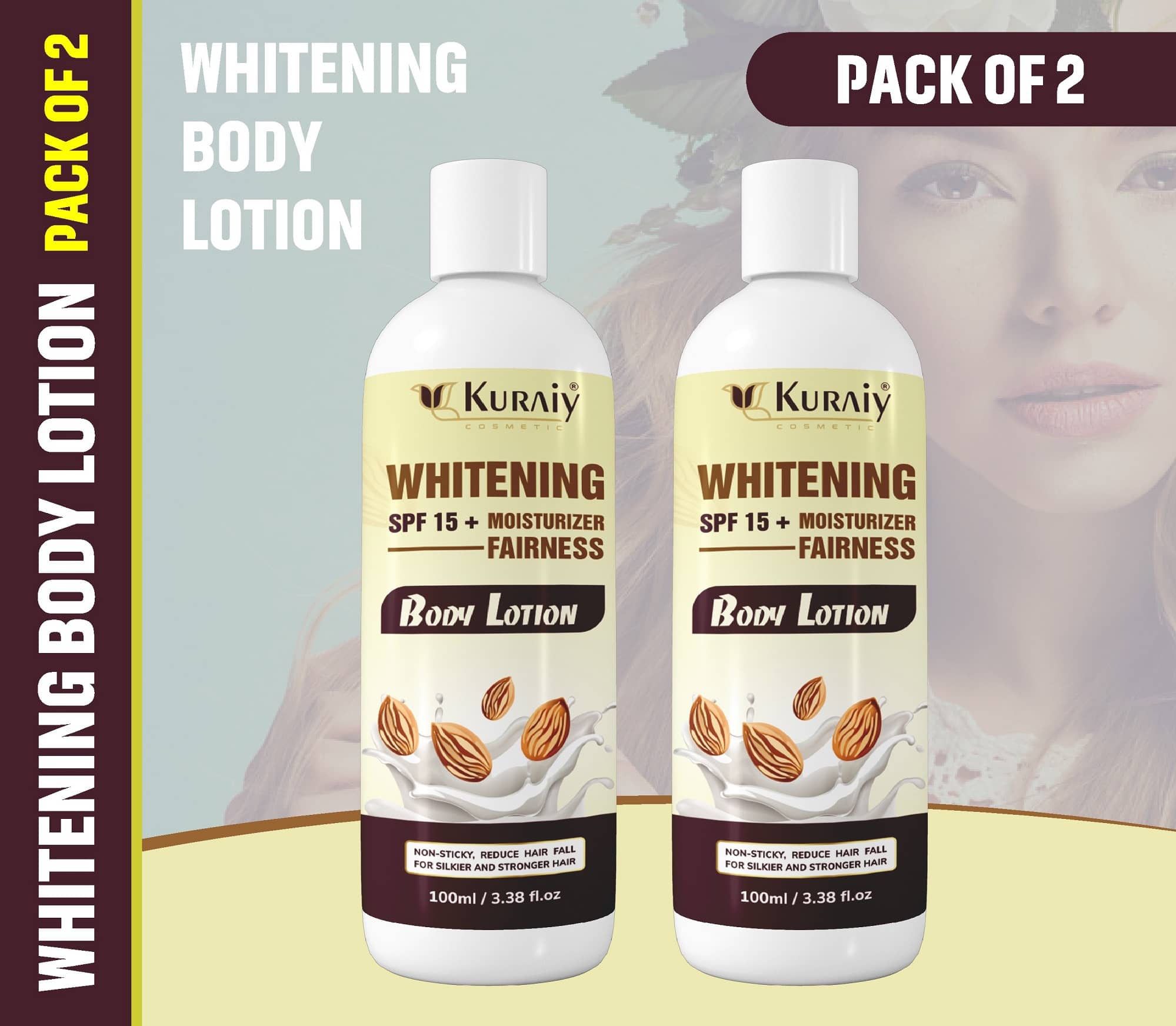 KURAIY Almond Body Lotion Brightening Almond Body Lotion Pack Of 2