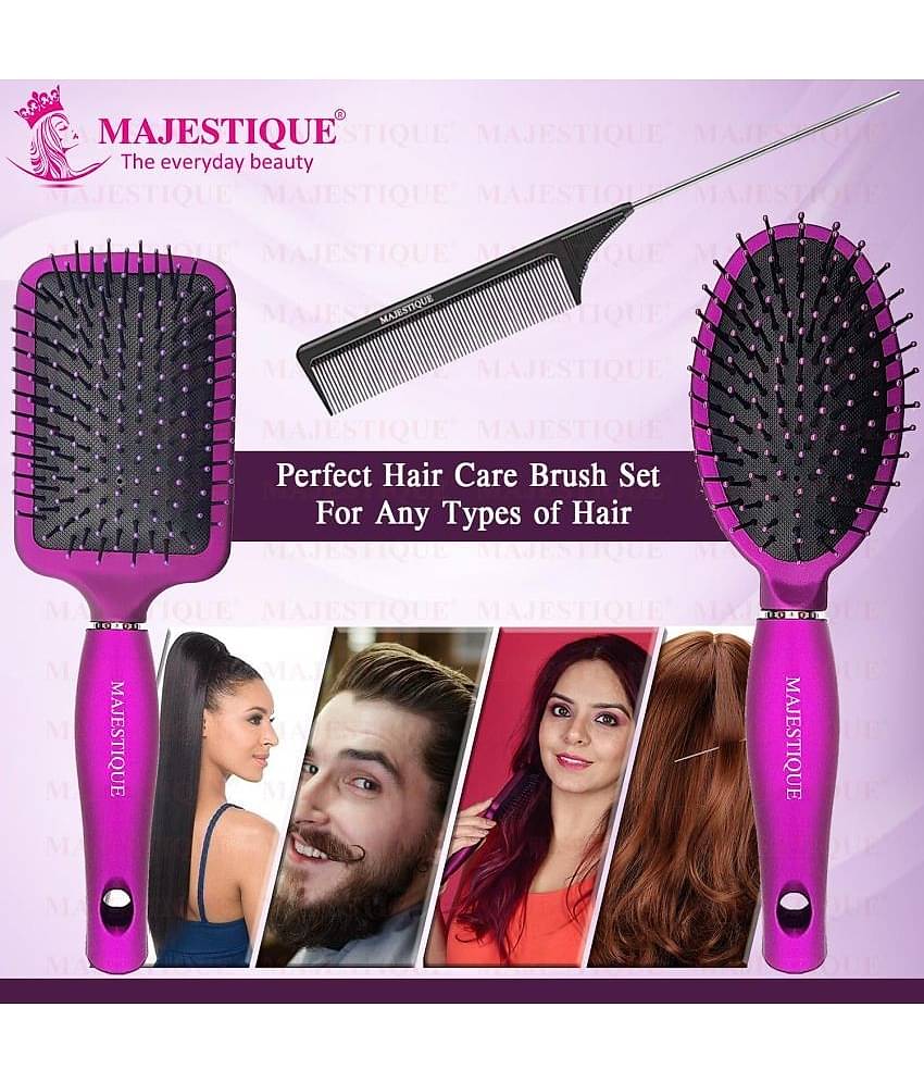 Majestique Paddle Straightener Brush with Tail Comb, Detangler Brush Sleek and Shine Finisher - 3Pcs