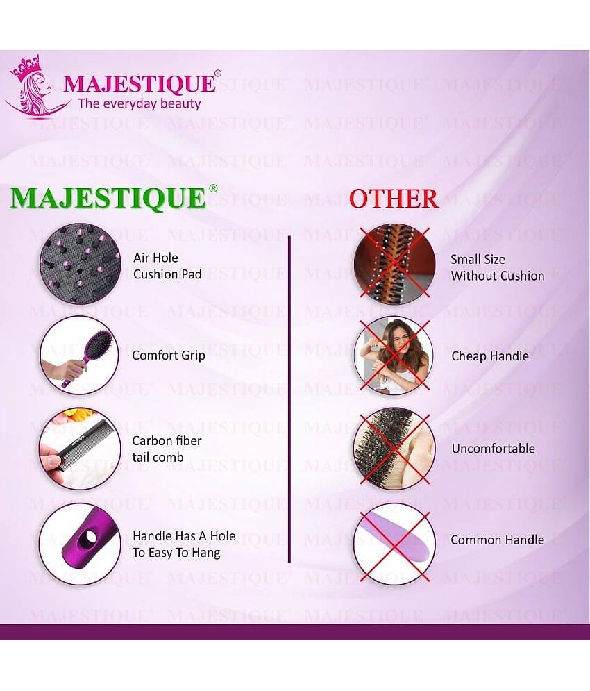 Majestique Paddle Straightener Brush with Tail Comb, Detangler Brush Sleek and Shine Finisher - 3Pcs