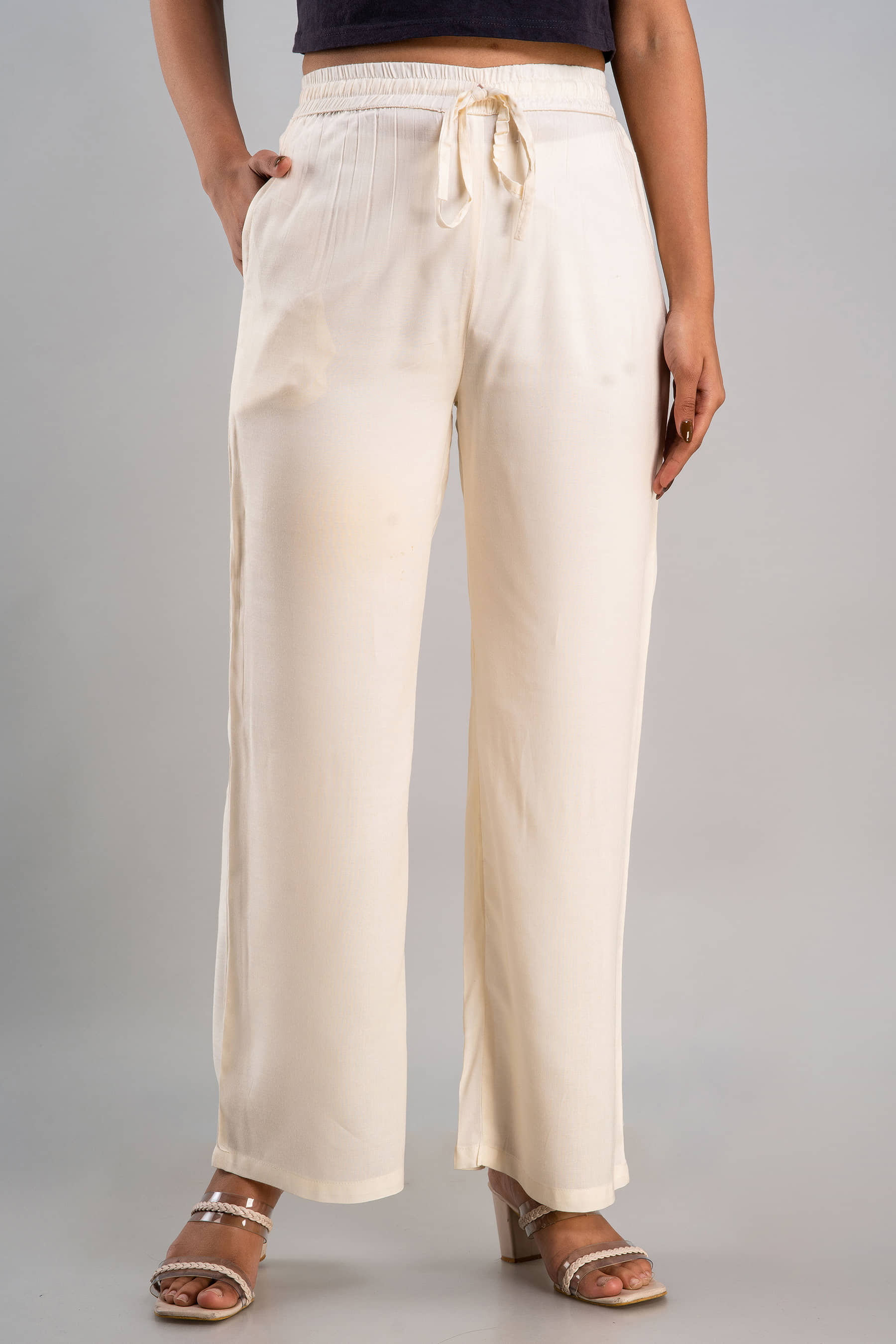 MAUKA - Cream Rayon Women's Palazzo ( Pack of 1 ) - Palazzos | Buy online on ZillyBuy
