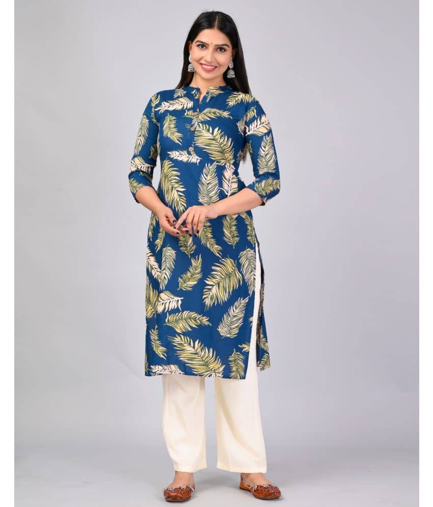 MAUKA Rayon Printed Kurti With Palazzo Women's Stitched Salwar Suit - Blue ( Pack of 1 )