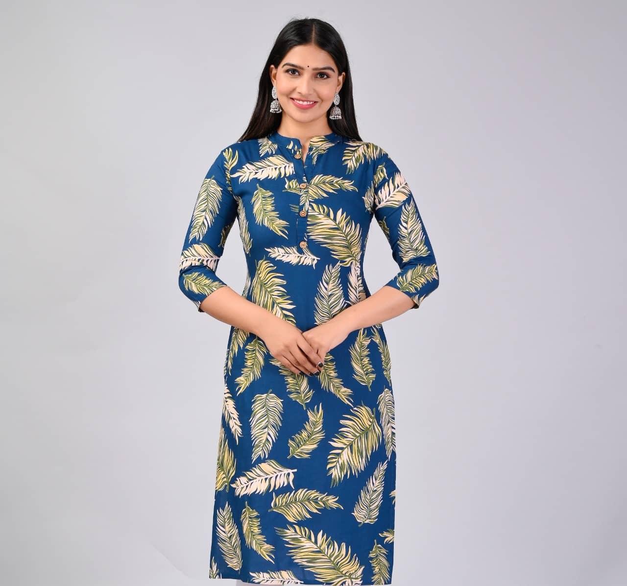 MAUKA Rayon Printed Straight Women's Kurti - Blue ( Pack of 1 ) - Kurtis, Tunics | Buy online on ZillyBuy
