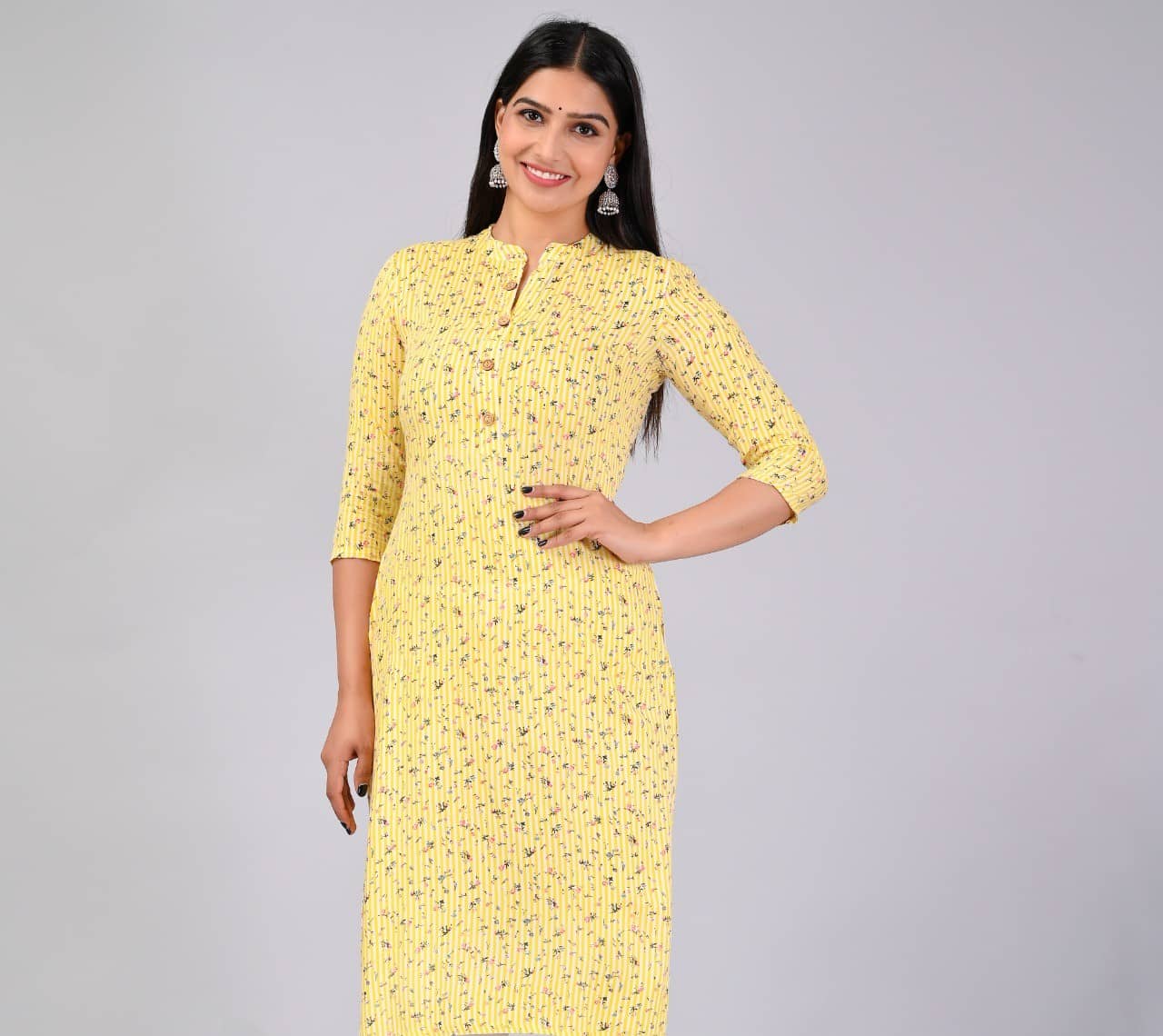 MAUKA Rayon Printed Straight Women's Kurti - Yellow ( Pack of 1 ) - Kurtis, Tunics | Buy online on ZillyBuy