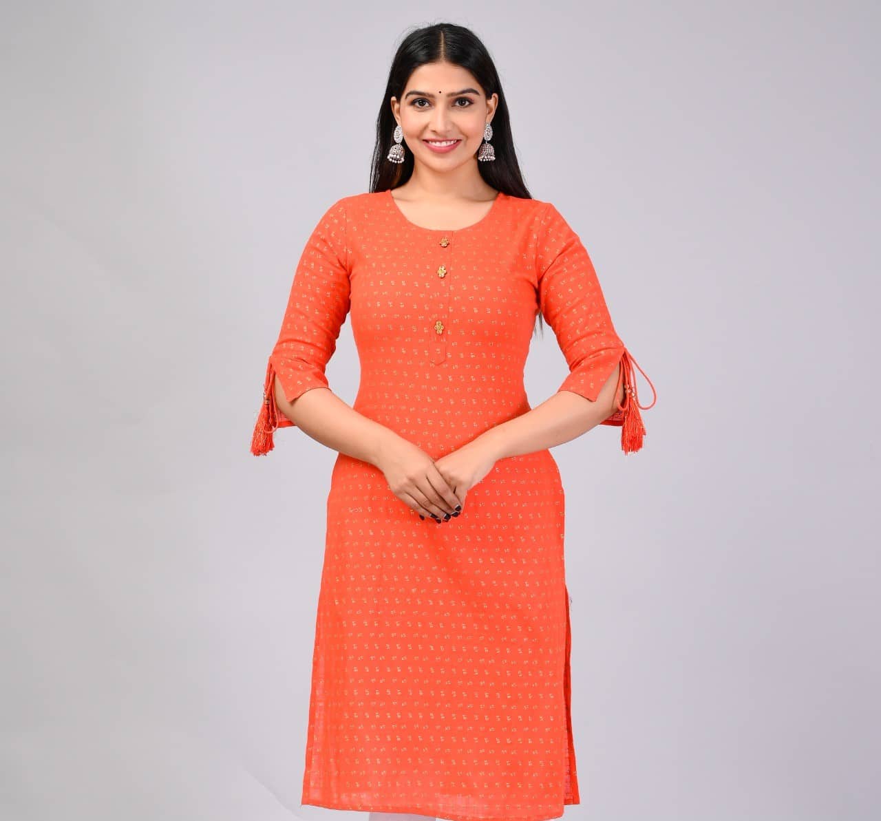 MAUKA Rayon Printed Straight Women's Kurti - Orange ( Pack of 1 ) - Kurtis, Tunics | Buy online on ZillyBuy