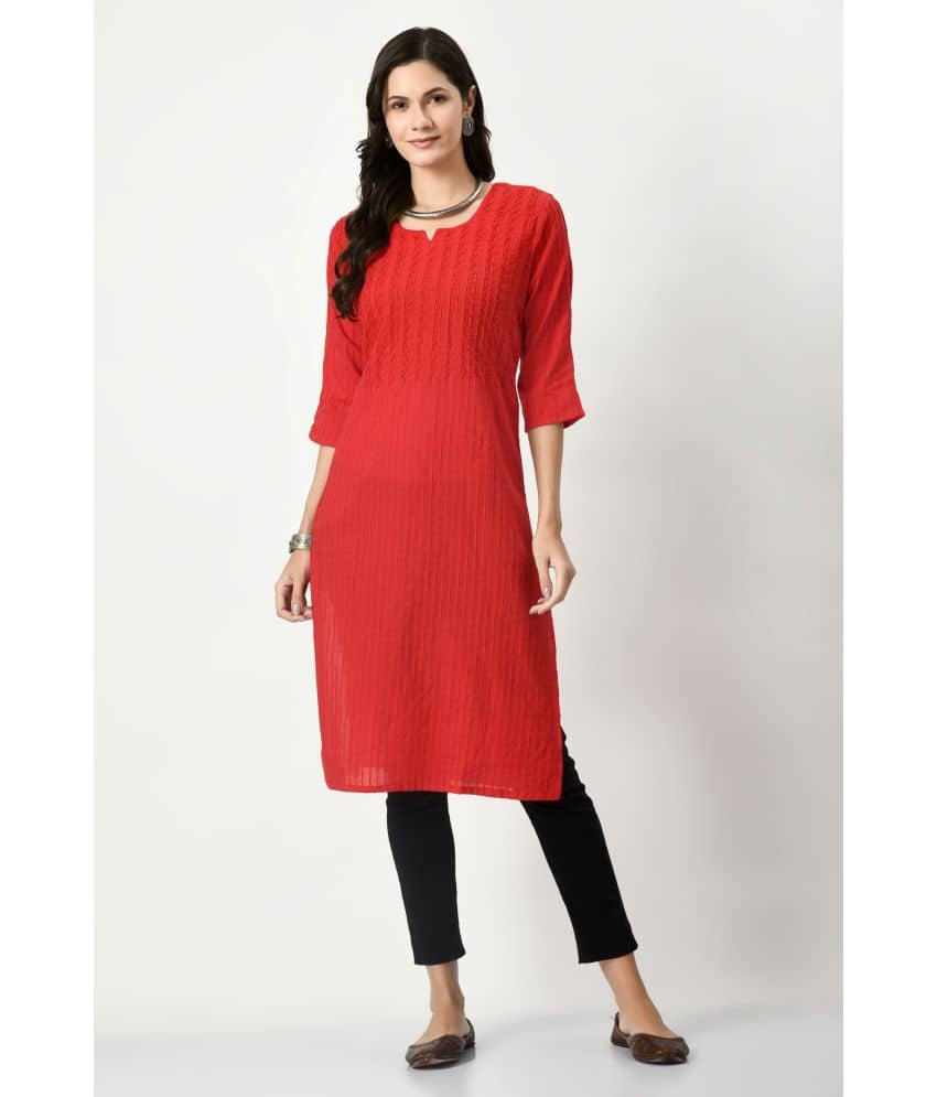 MAURYA 100% Cotton Embroidered Straight Women's Kurti - Red ( Pack of 1 ) - Kurtis, Tunics | Buy online on ZillyBuy