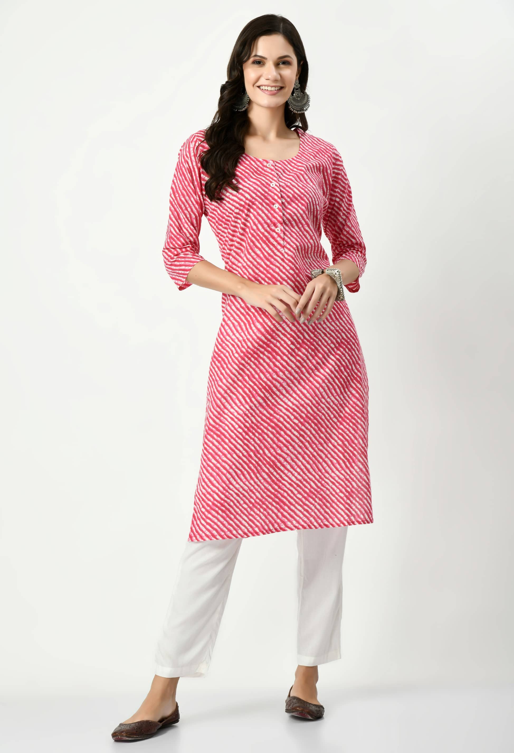 MAURYA Cotton Striped Straight Women's Kurti - Pink ( Pack of 1 ) - Kurtis, Tunics | Buy online on ZillyBuy