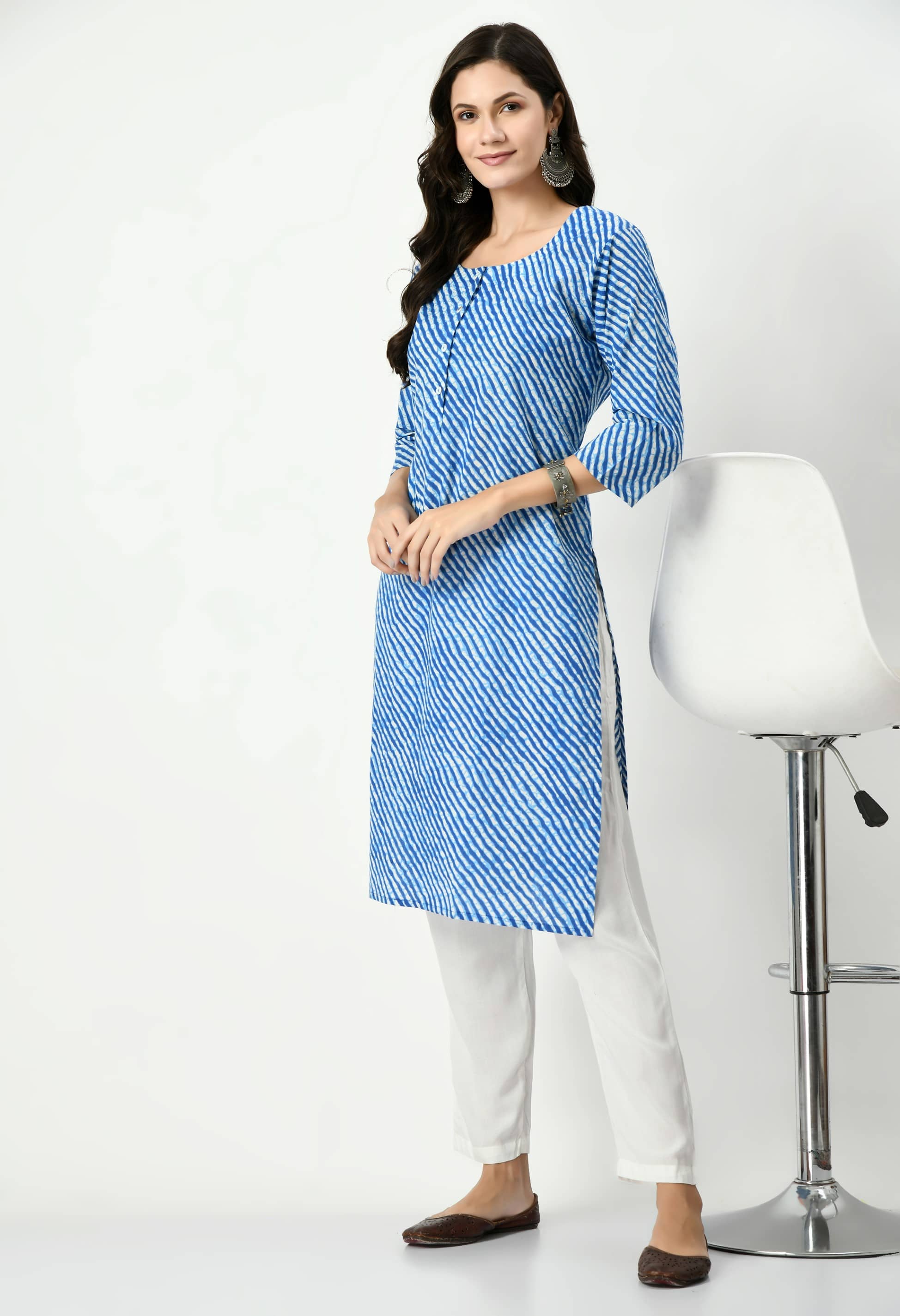 MAURYA Cotton Striped Straight Women's Kurti - Blue ( Pack of 1 ) - Kurtis, Tunics | Buy online on ZillyBuy