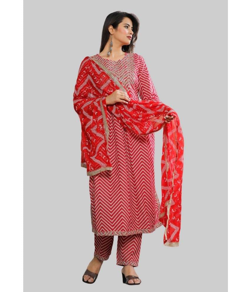 MF Hayat Rayon Embroidered Kurti With Pants Women's Stitched Salwar Suit - Red ( Pack of 1 ) MF Hayat Rayon Embroidered Kurti With Pants Women's Stitched Salwar Suit - Red ( Pack of 1 )