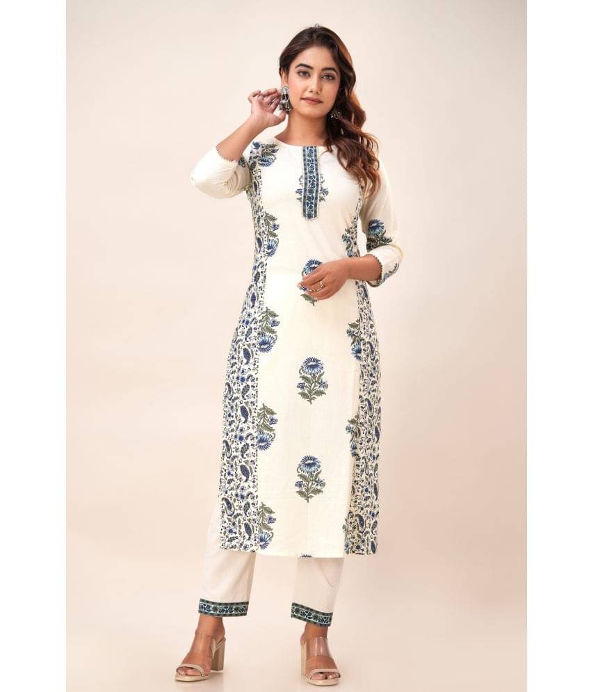 NeshamaKurti Cotton Printed Straight Women's Kurti - White ( Pack of 1 ) NeshamaKurti Cotton Printed Straight Women's Kurti - White ( Pack of 1 )