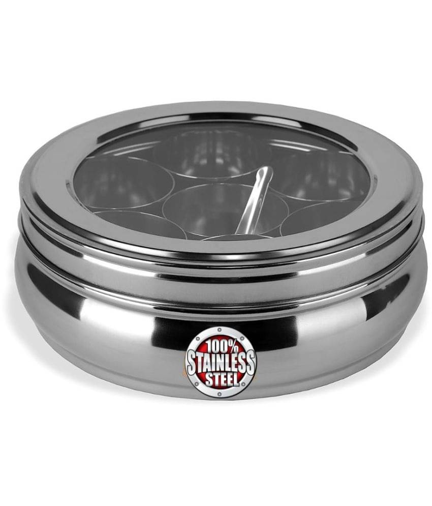 PIQUANT KITCHENWARE 11 Belly Spice Box Steel Silver Utility Container ( Set of 1 )     			PIQUANT KITCHENWARE 11 Belly Spice Box Steel Silver Utility Container ( Set of 1 )