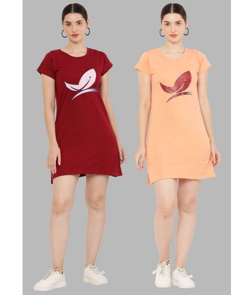 PREEGO - Multi Color Cotton Blend Women's Nightwear Night T-Shirt ( Pack of 2 )     			PREEGO - Multi Color Cotton Blend Women's Nightwear Night T-Shirt ( Pack of 2 )
