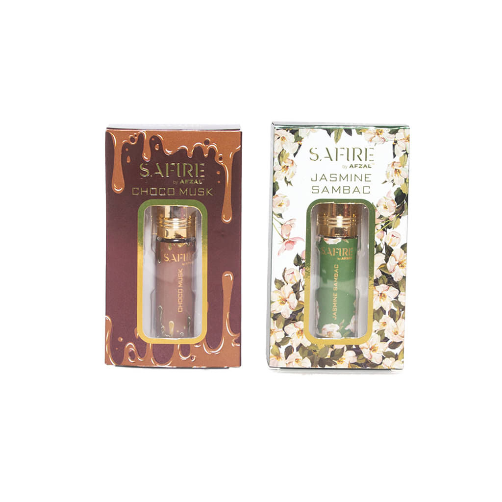     			SAFIRE CHOCO MUSK & JASMINE SAMBAC ATTAR (COMBO PACK 6ML*2) ROLL-ON PERFUME OIL FOR MEN AND WOMEN