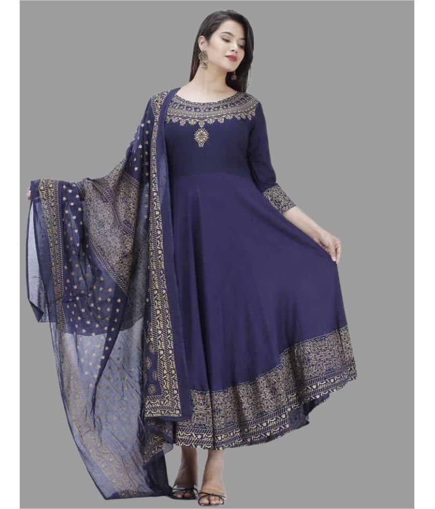 Smien Rayon Printed Anarkali Women's Kurti - Blue ( Pack of 1 ) - Kurtis, Tunics | Buy online on ZillyBuy